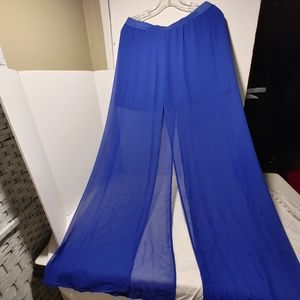 Blue Divided Long Sheer Double Slit Skirt with 15 Inch under Skirt Size 12